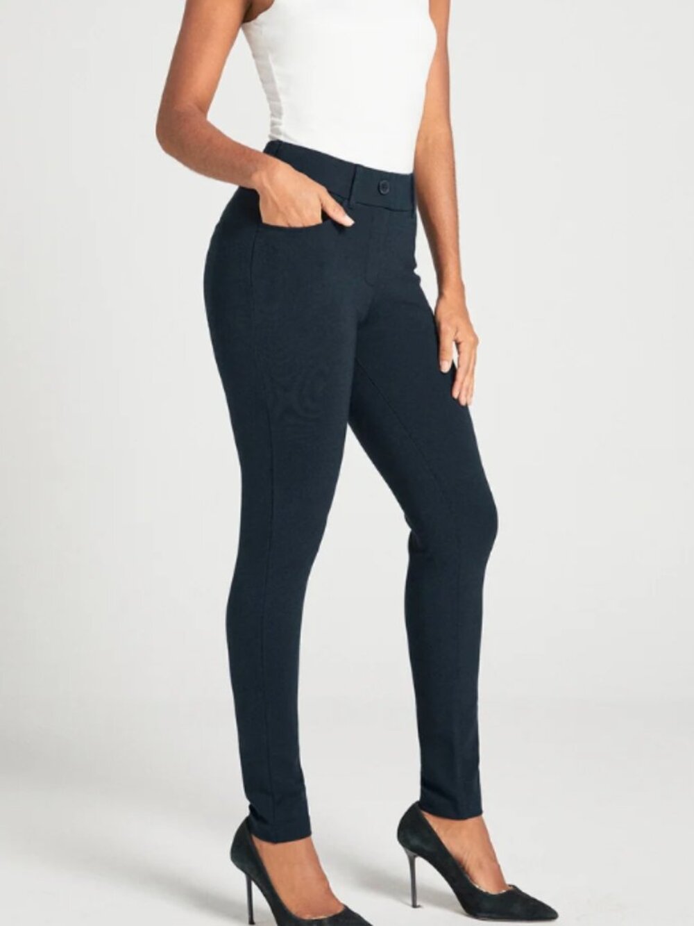 Betabrand: Dress Pant Yoga Pant | Skinny (Navy)-7 pocket